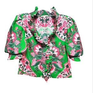 Love the Label Zuri Top Flora Puff Sleeve Ruffle Crop